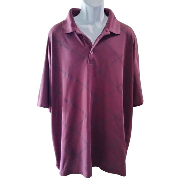 Roundtree & Yorke Size 3XT Polo Shirt Mens Performance Burgundy Diamond Pattern - Picture 2 of 8